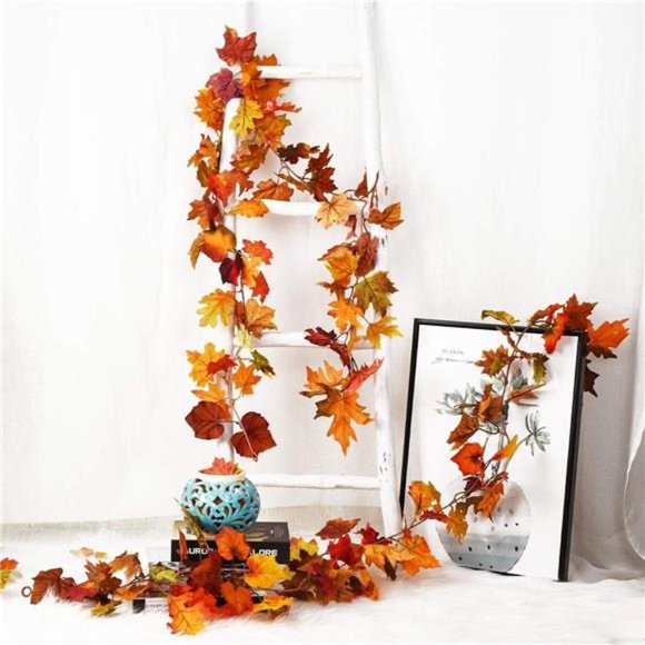 2Pack Fall Garland Maple Leaf,5.9Ft/Piece Hanging Vine Garland Artificial Autumn - Picture 5 of 7